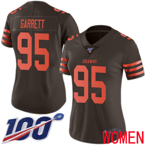 Cleveland Browns Myles Garrett Women Brown Limited Jersey #95 NFL Football 100th Season Rush Vapor Untouchable